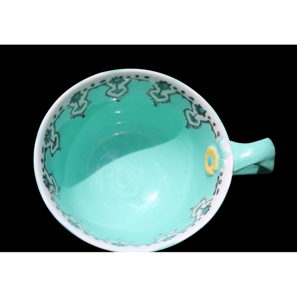 Anthropologie Elka Mint Green Yellow Blue Ceramic Mug/Footed Cup 3-1/8” - Picture 2 of 7
